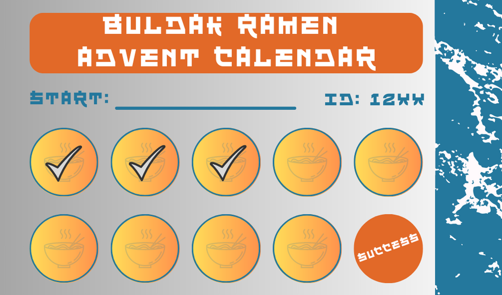 Buldak ramen advent calendar, buldak noodles